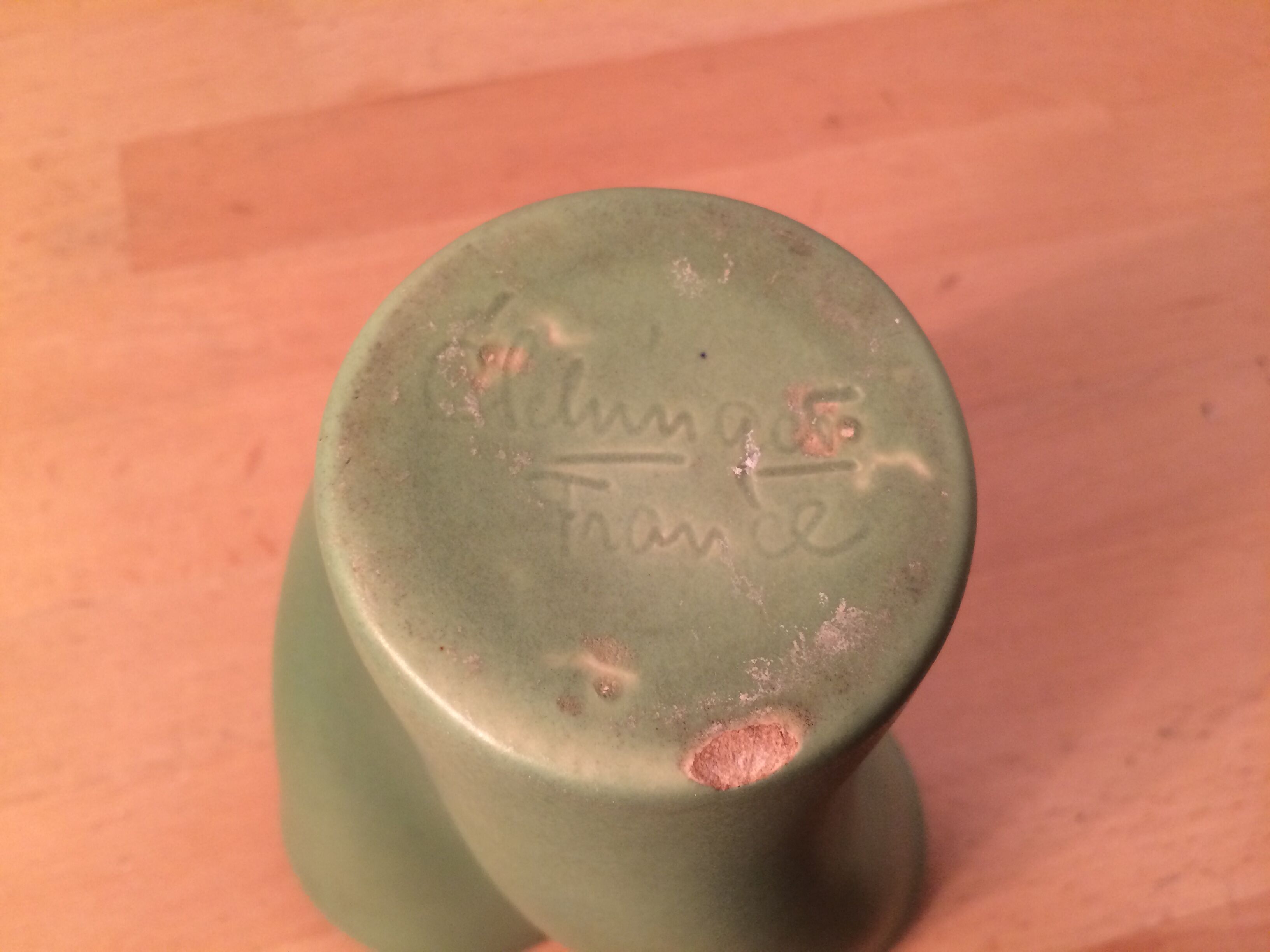 Vase Elchinger trilobed ceramic two-tone green black 60s