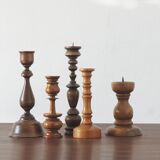 Scandinavian Wooden Candleholders, Set of 5