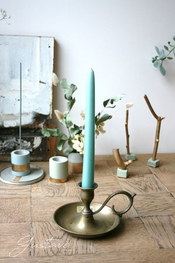 Copper hand-held candlestick