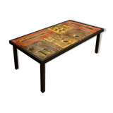 Table basse des Frères Cloutier (XXème) en pierre de lave émaillée et structure en acier noir