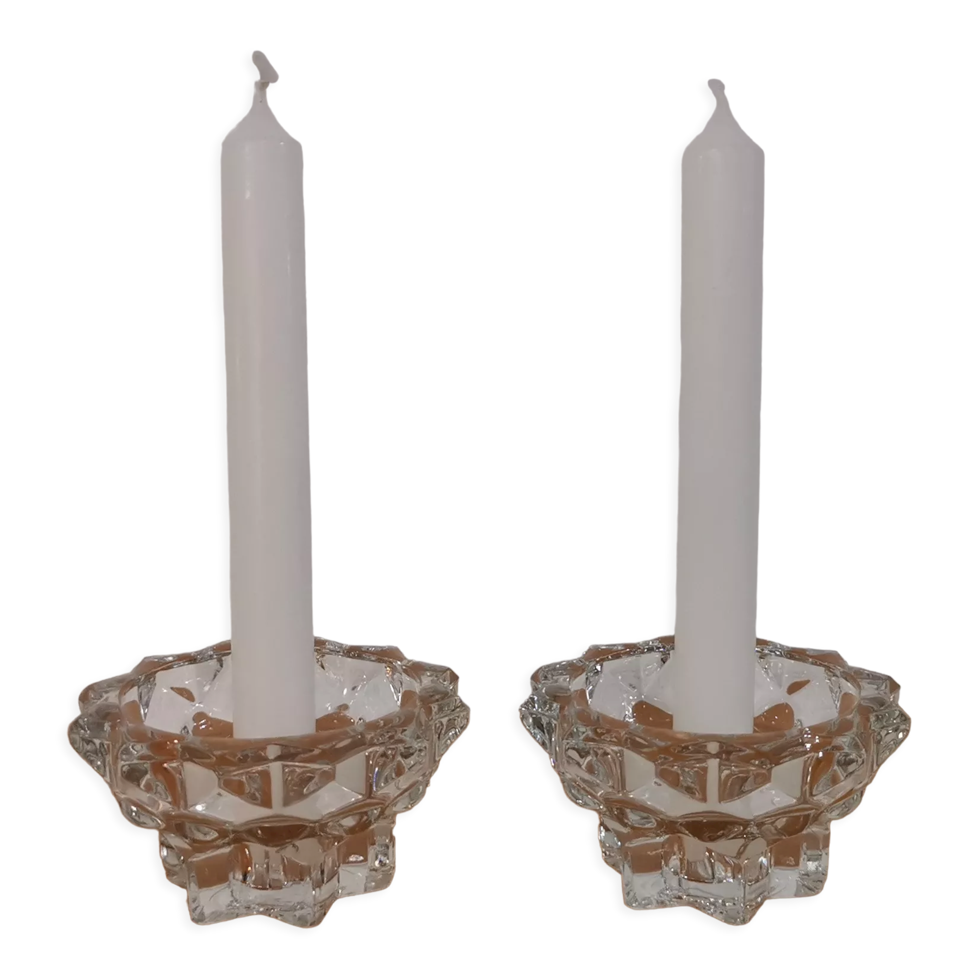 2 vintage crystal candle holders from Reims, France