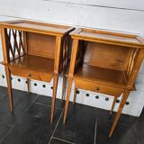 Bedside tables with compass legs in cherry wood