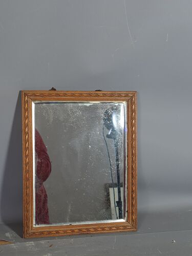 Miroir ancien style Louis XVI bois sculpté, glace biseautée 31x25 cm SB