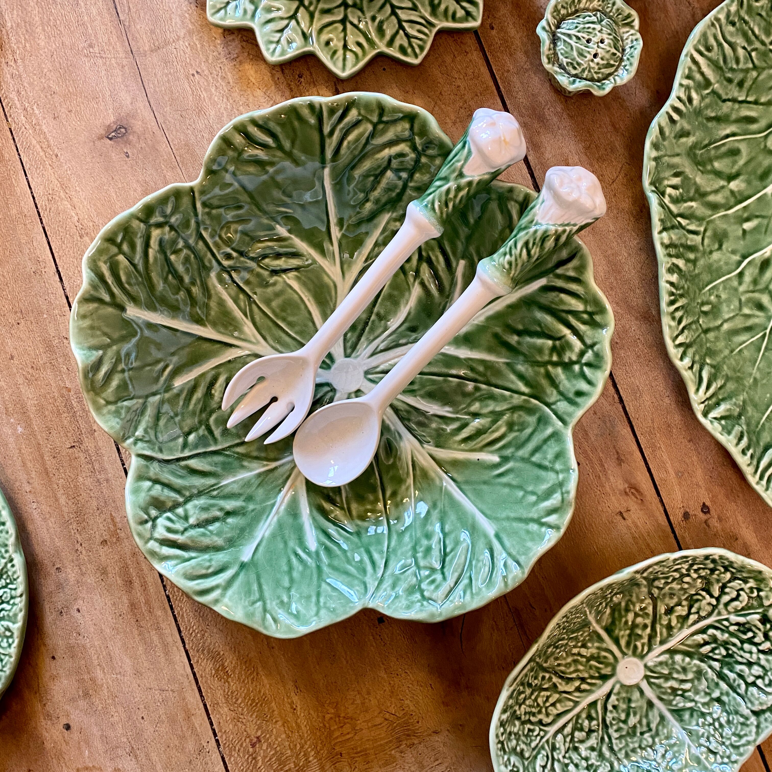 Vintage cabbage bowl and ceramic salad cutlery