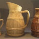 Two pitchers and a small original king beer mug