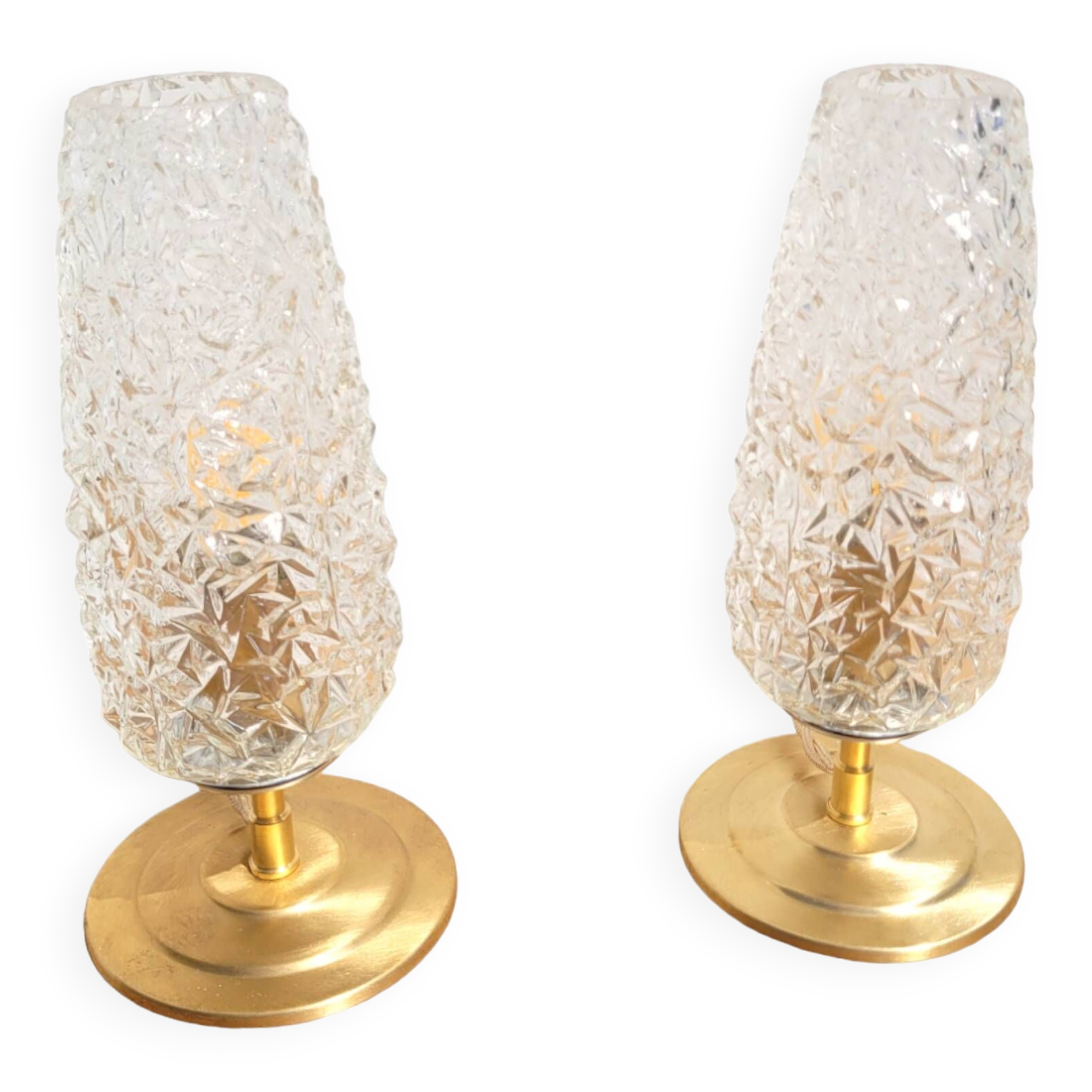 Pair of vintage diamond and brass tulip lamps