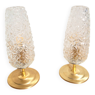 Pair of vintage diamond and brass tulip lamps