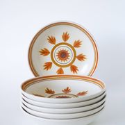 Set of 6 Longchamp flowered deep plates, Orange, 1970