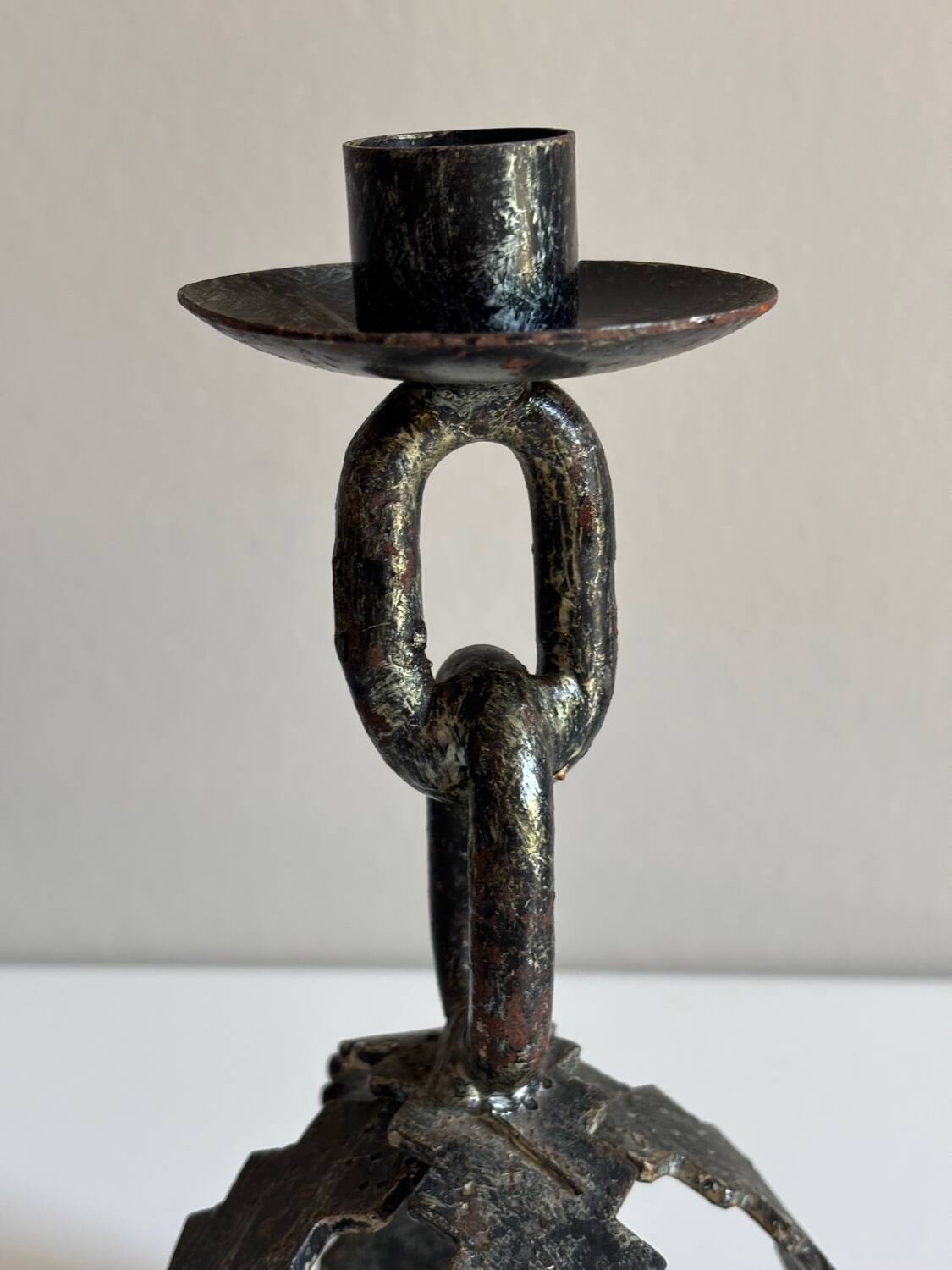 Brutalist metal candle holder