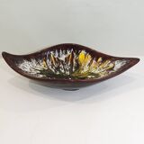 Vintage decorative dish in brown and yellow glazed ceramic from the 70s