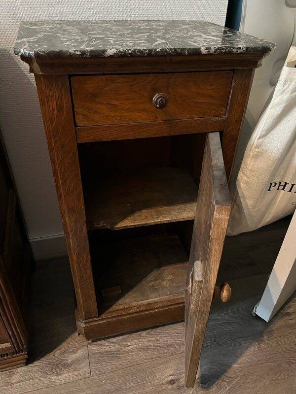 Set of 2 vintage wooden bedside tables with marble.