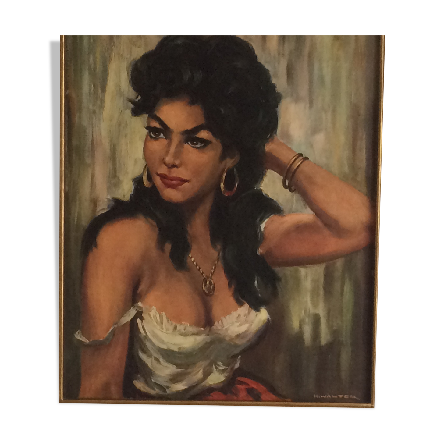 Portrait d'une femme gitane. Huile sur toile signée. Format 12F.