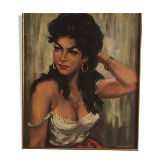 Portrait of a gypsy woman. Oil on canvas signed. Format 12F.
