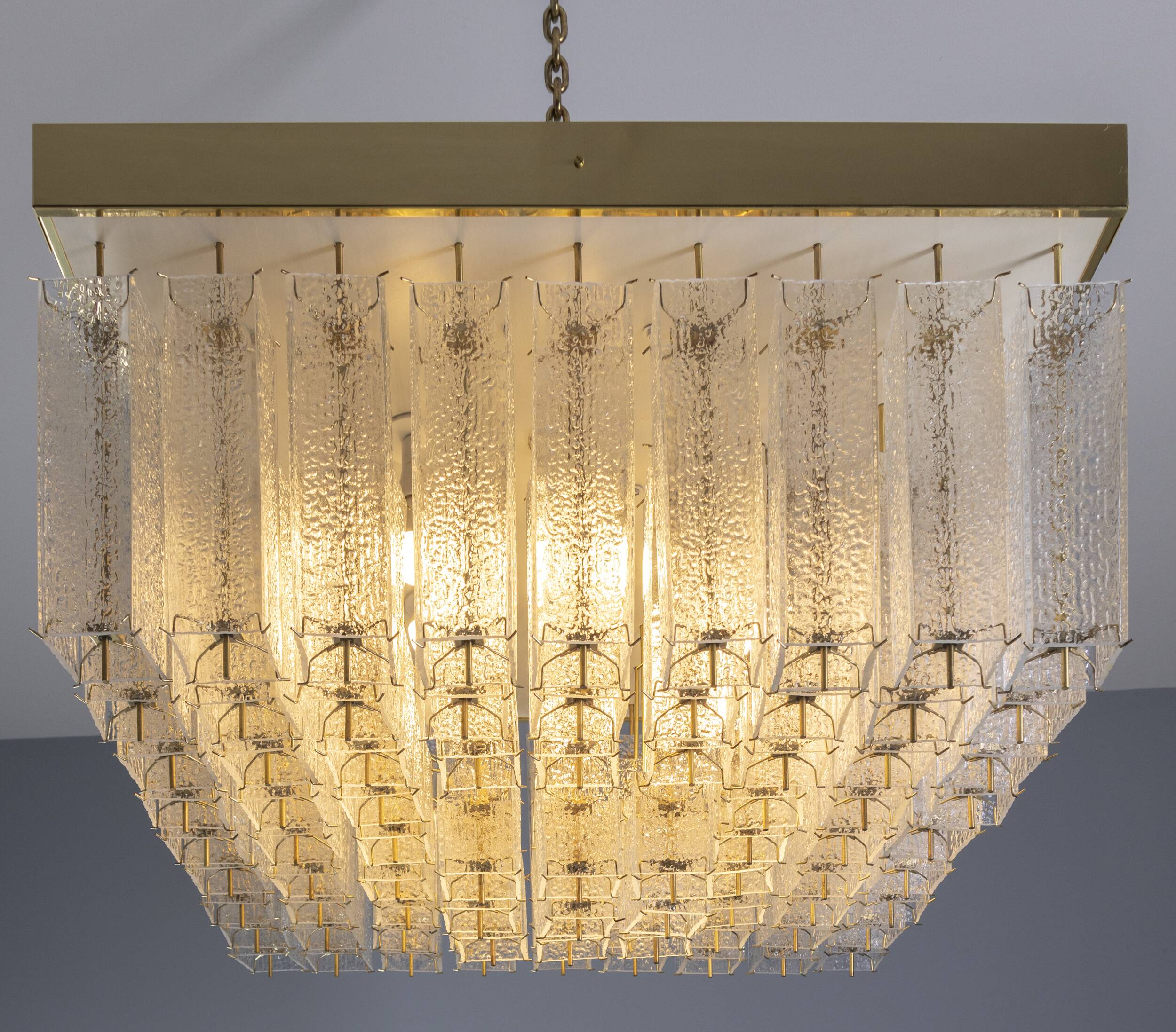 Bohemian flush-mount light in textured glass & brass, 1960s