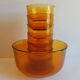 Lot salad bowl codec and 7 cups frosted amber glass sierra 70s