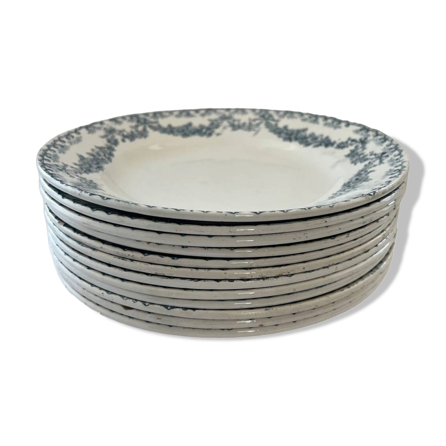 Set of 9 Longwy Earthenware Dinner Plates - Marie-Thérèse Model