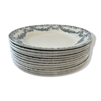 Set of 9 Longwy Earthenware Dinner Plates - Marie-Thérèse Model