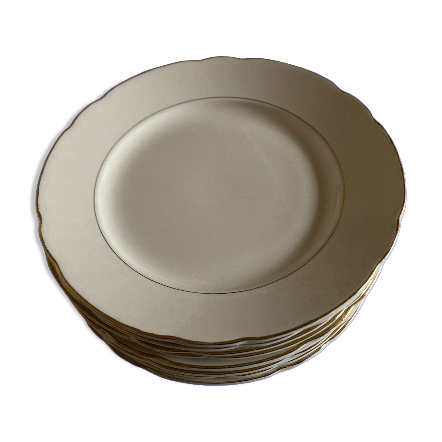 Set of 10 plates 1960 Villeroy & Boch ivory faience with gadroons