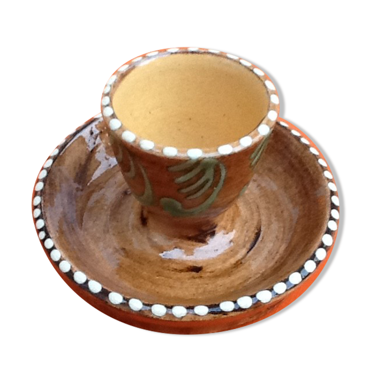 Cup shell Alsatian terracotta glazed faux wood