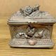 Old signature silver bronze box box, decor hunting scenes