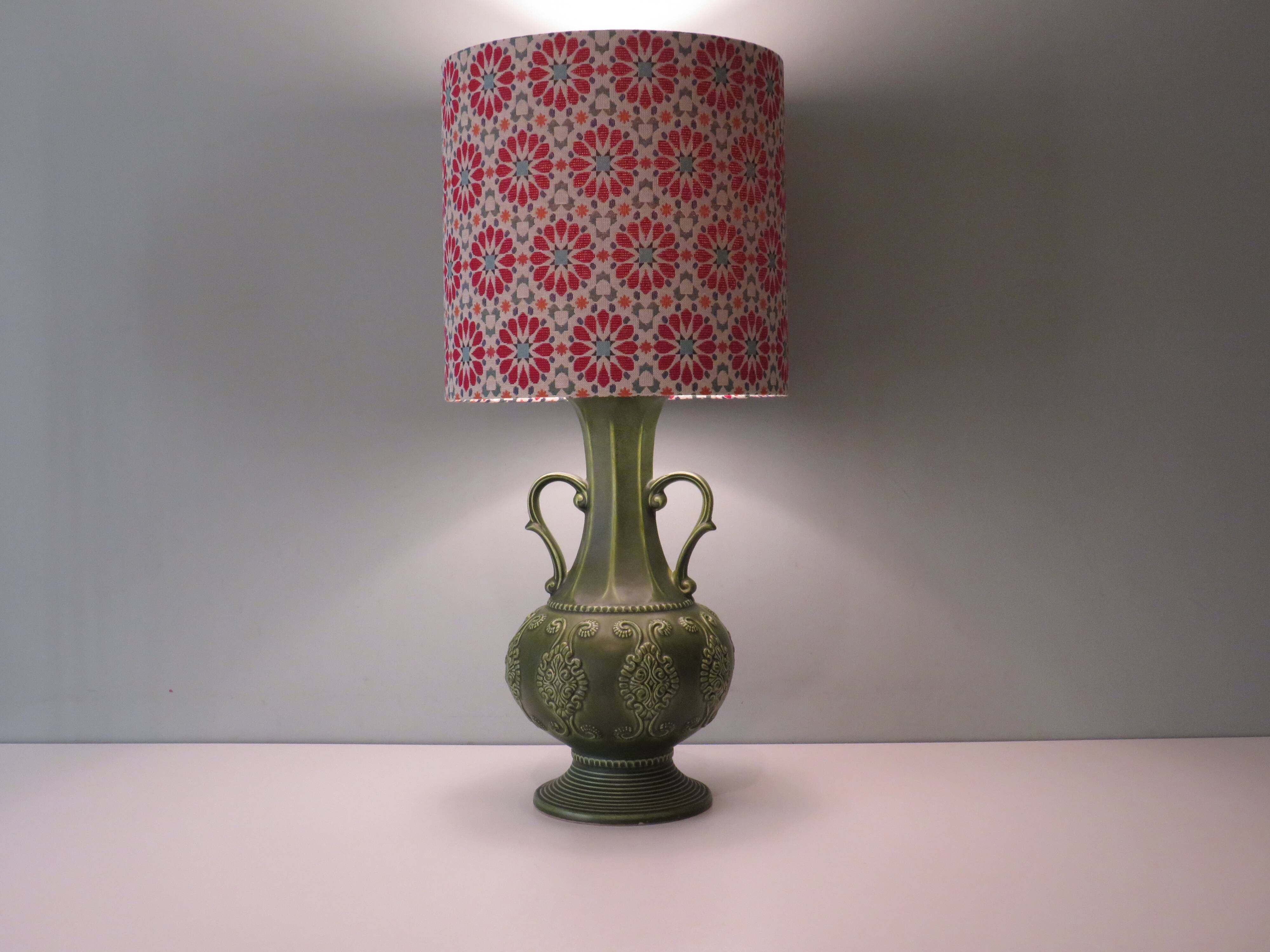 Ceramic table lamp from Bay, West Germany 1960 with handcrafted lampshade
