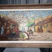 Tableau Huile-sur-Panneau , Le Marché oriental ou Souk signé Antoniazzi