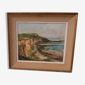 Huile sur toile encadrée signée Victor Michel Malinski La crèche Boulogne sur Mer 61 X 53 cm