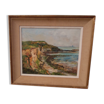 Huile sur toile encadrée signée Victor Michel Malinski La crèche Boulogne sur Mer 61 X 53 cm