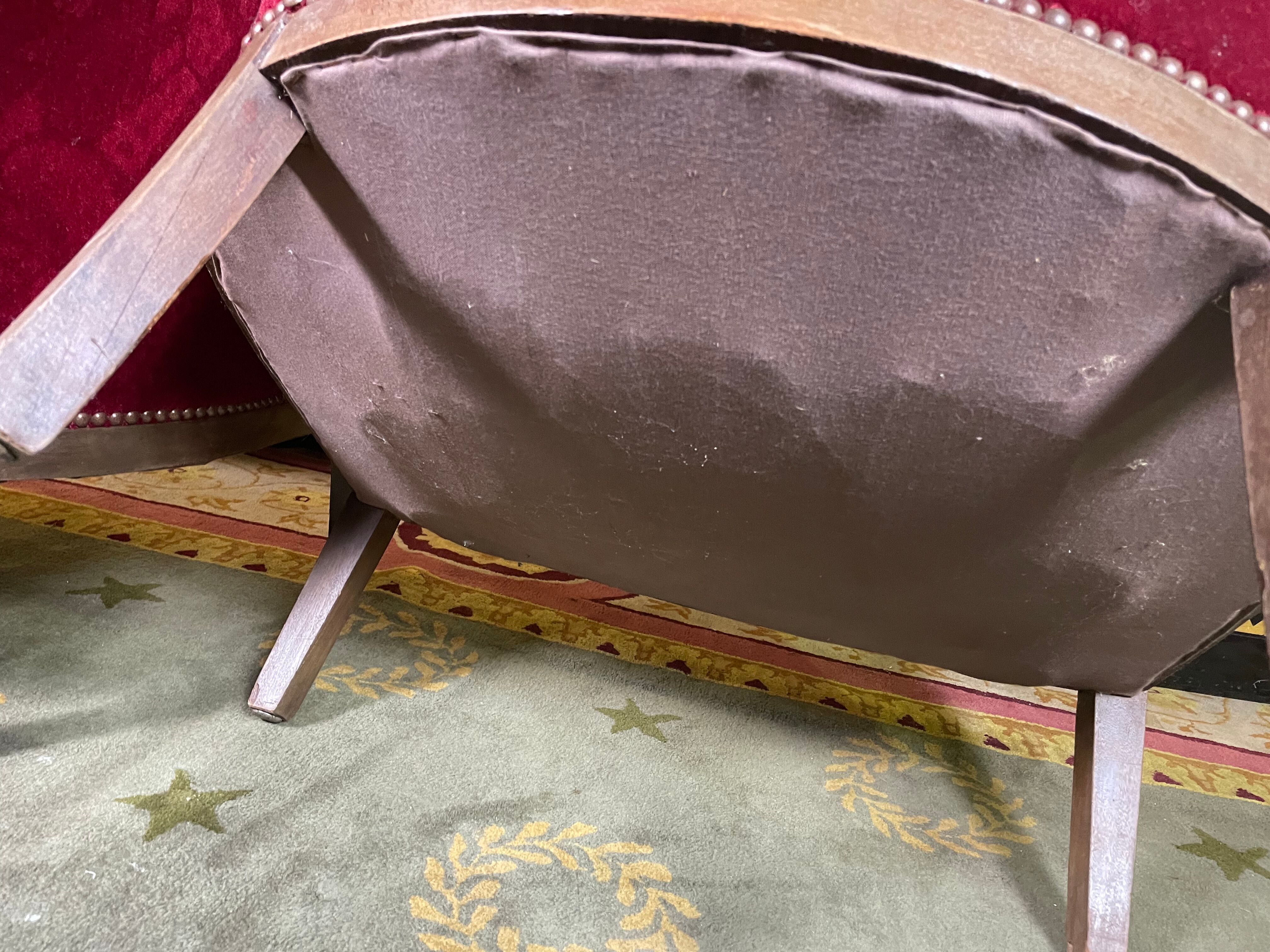 Pair of shepherdess armchairs art deco period red velvet