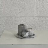 Set of marble candle holders with base