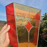 Pair of vintage stained glass and glass paste wall lights.