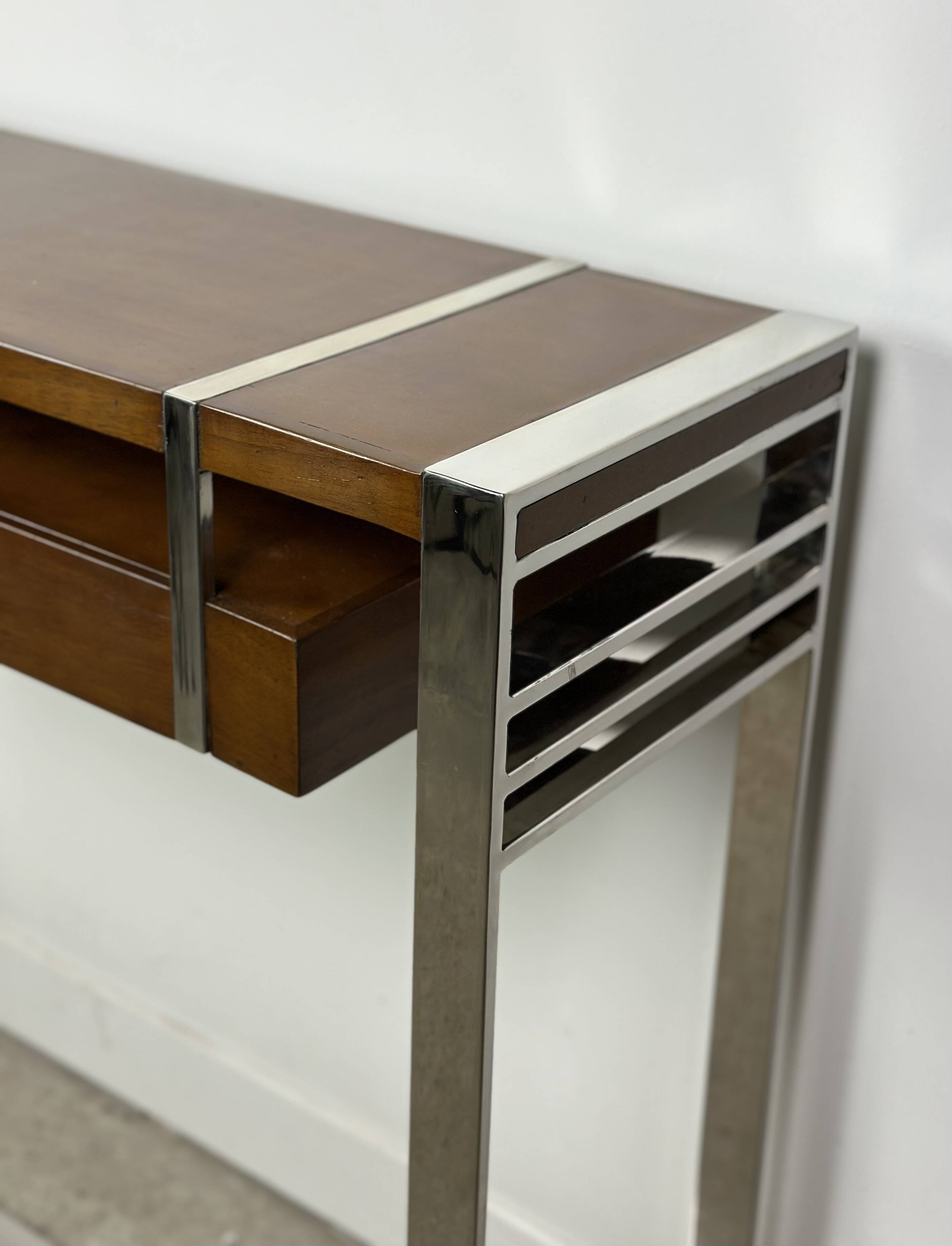 Console de style Art déco en bois et métal chromé