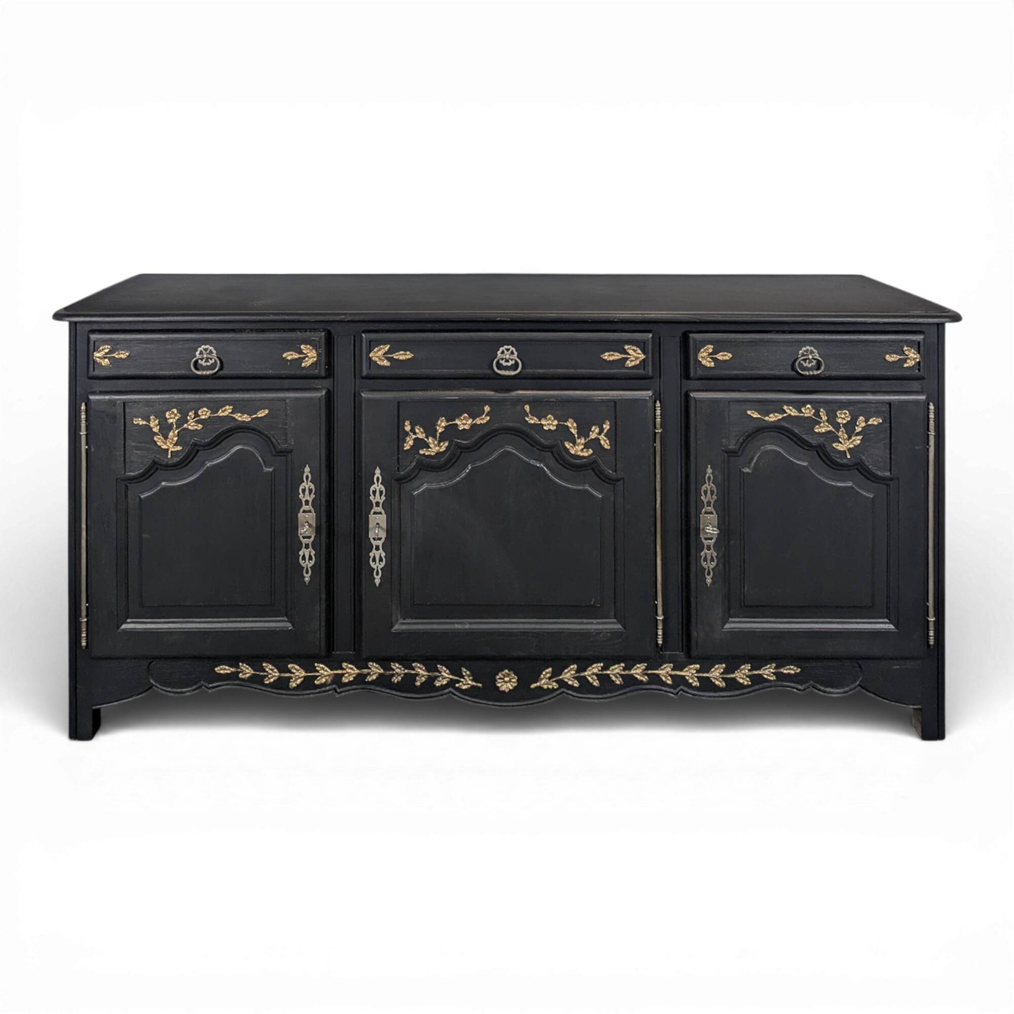 Enfilade rustique réchampie noir et or