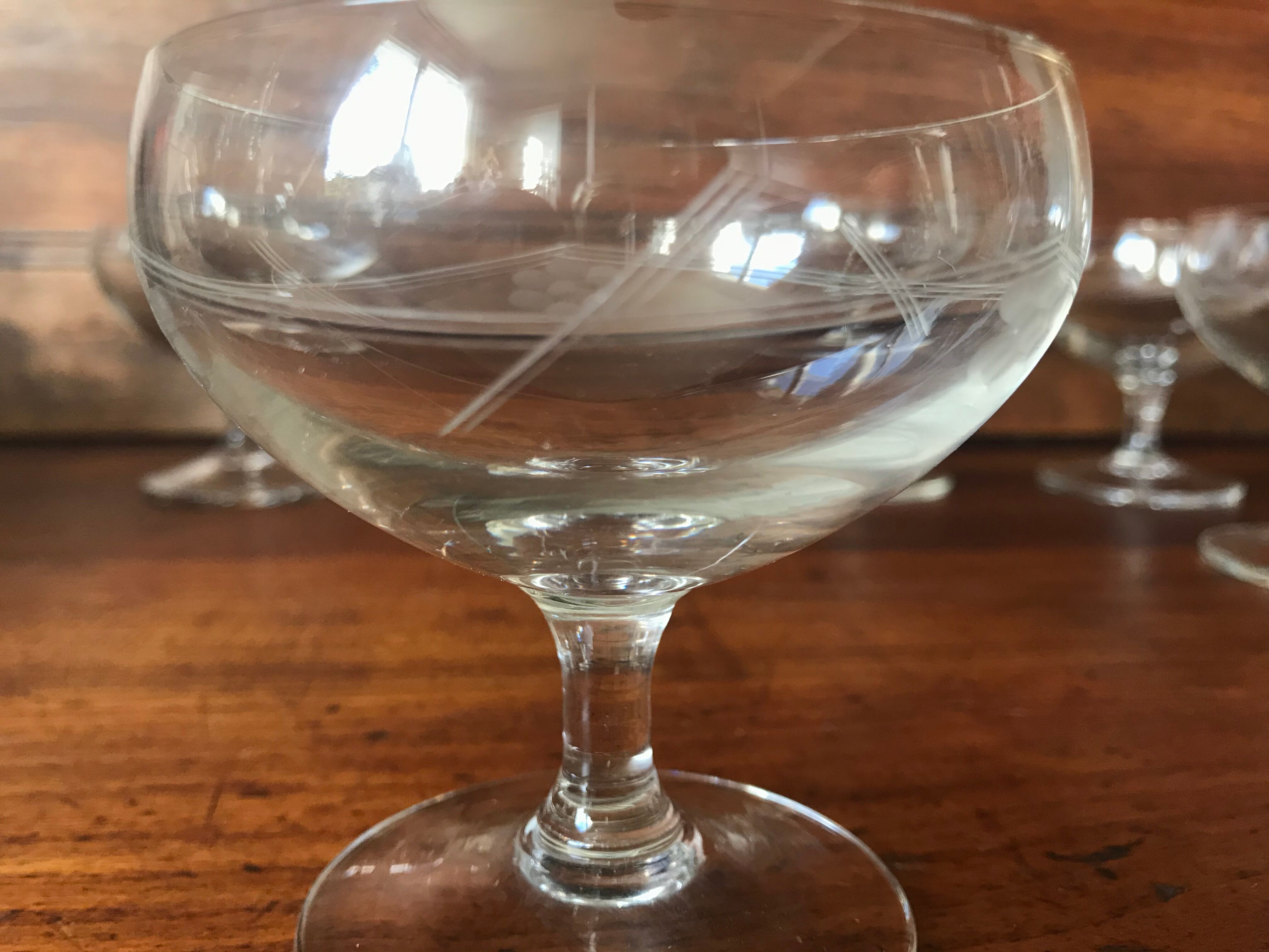 Set of five crystal champagne glasses