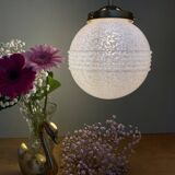Vintage art deco globe pendant light in pink Clichy glass