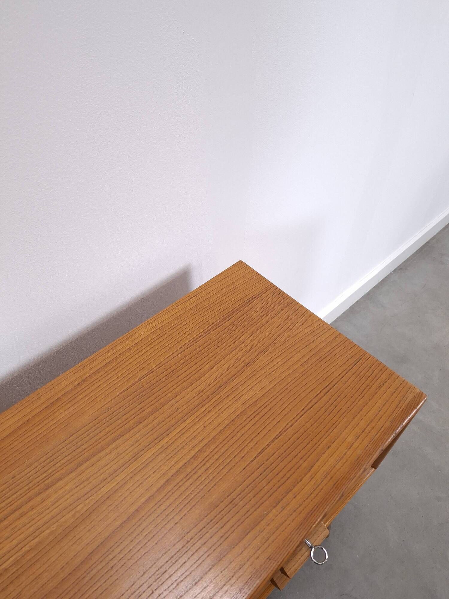 Vintage teak Danish chest of drawers with high slanted legs, side table, sideboard.