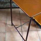 Beech and orange leatherette desk with 3 drawers, 60s/70s