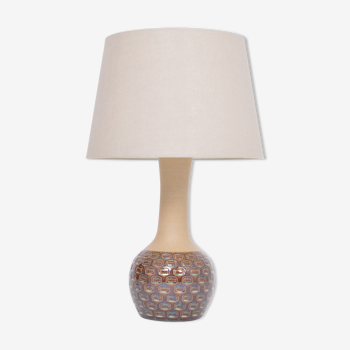 Lampe en grès moderne danoise du milieu du siècle faite à la main avec motif graphique par Soholm