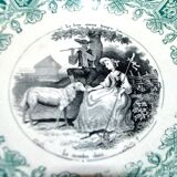 Sarreguemines set of 5 talking plates from the Bon Vieux Temps series, opaque earthenware.