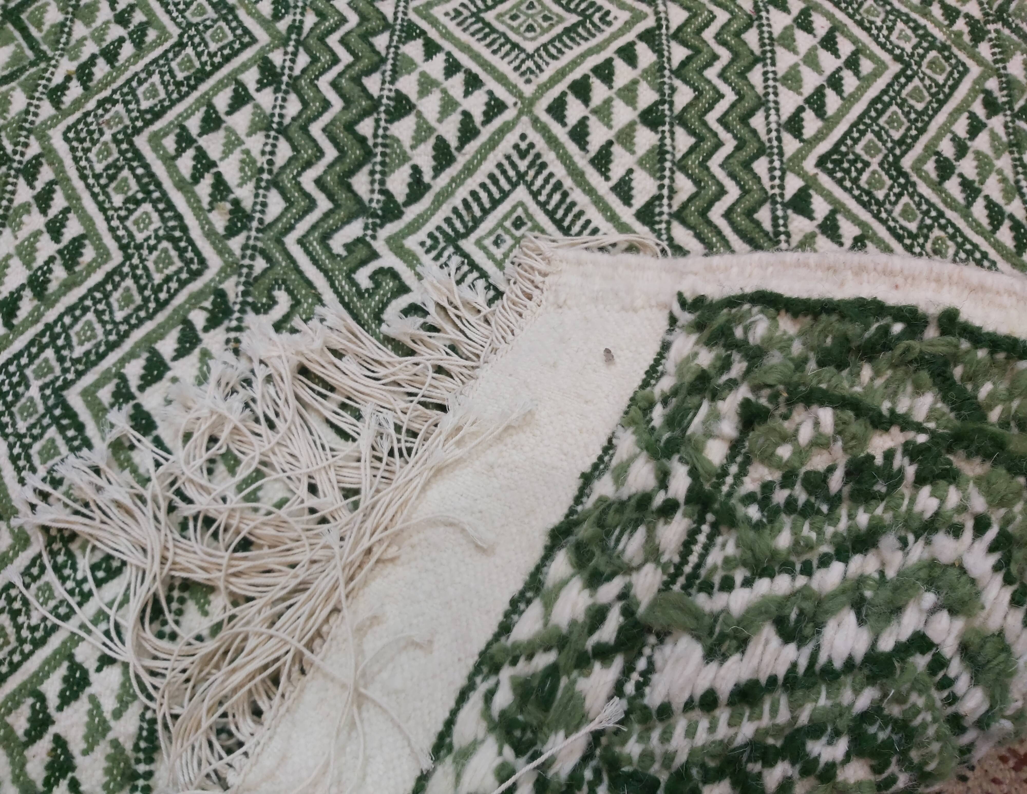 Classic white and green carpet handmade in pure wool