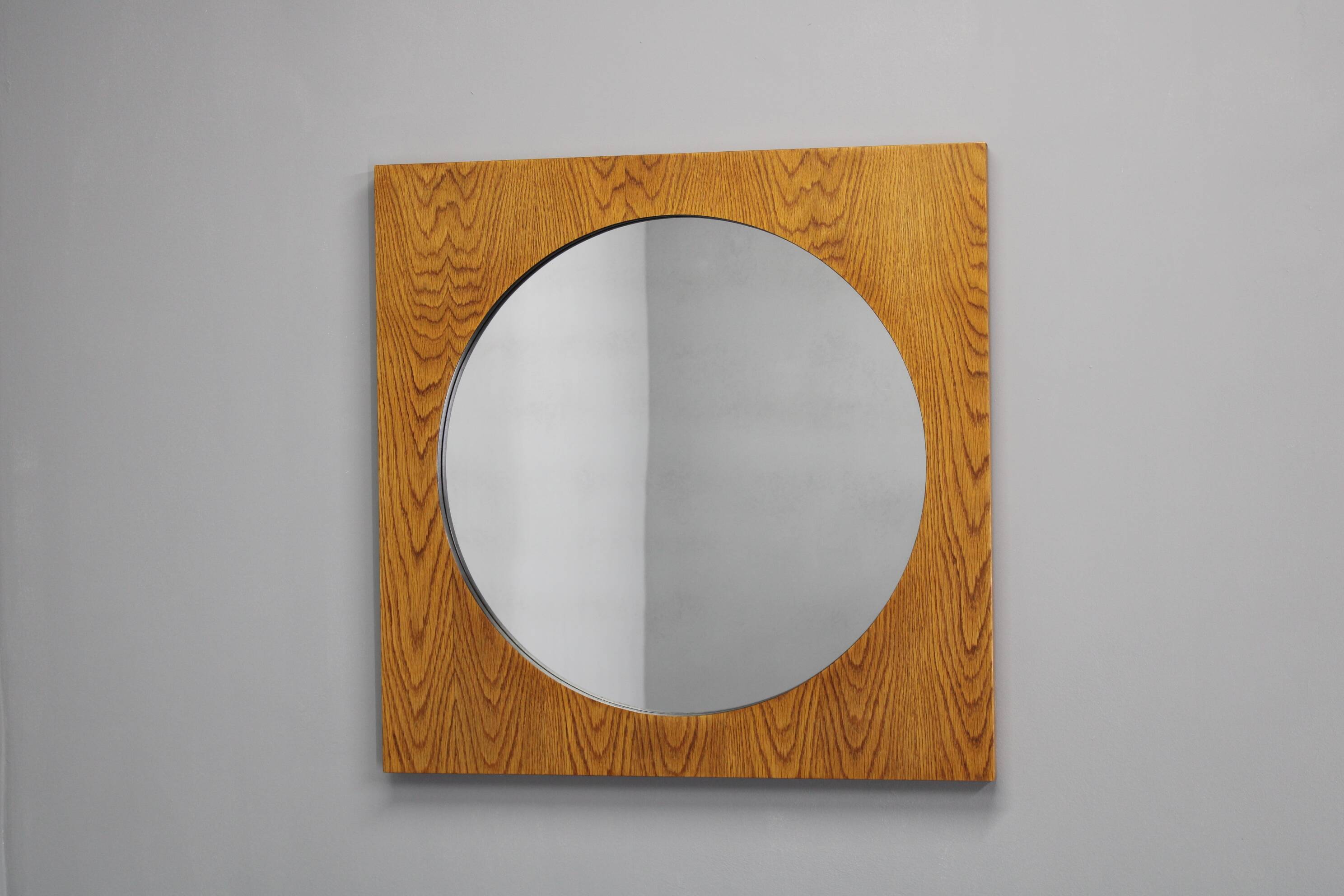 1970s Pair of Oak Large Square Mirrors, Czechoslovakia