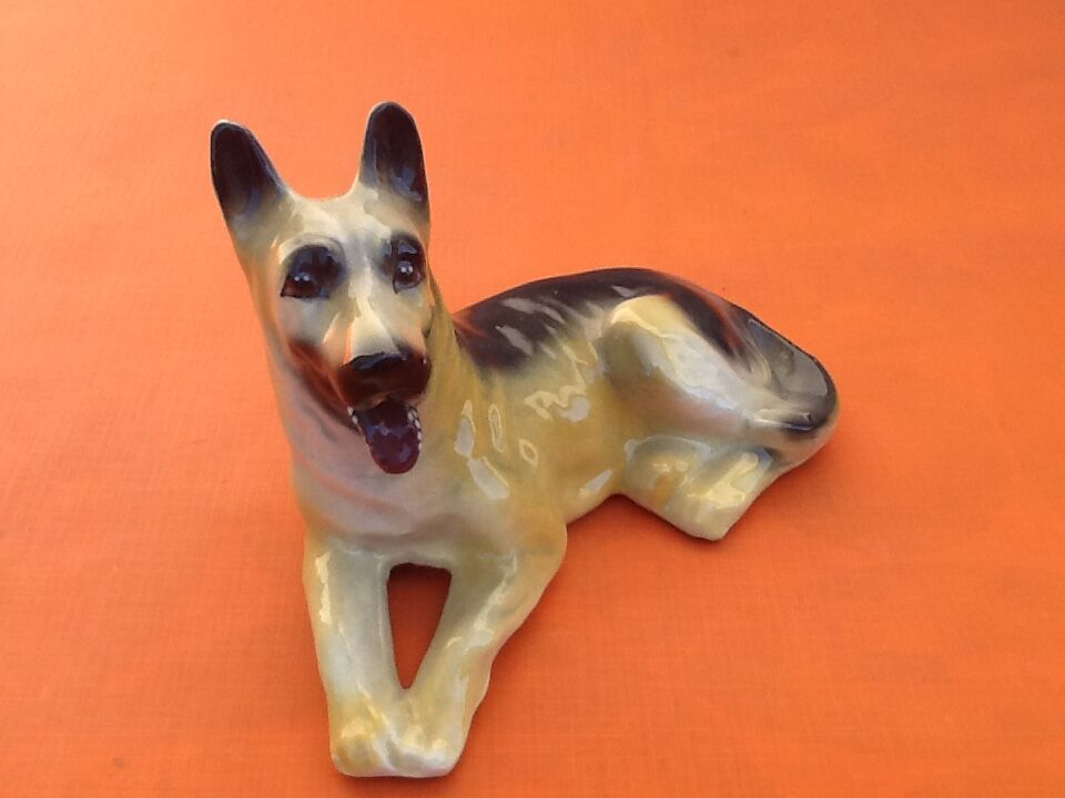 1970s zoomorphic sculpture glazed ceramics german shepherd dog