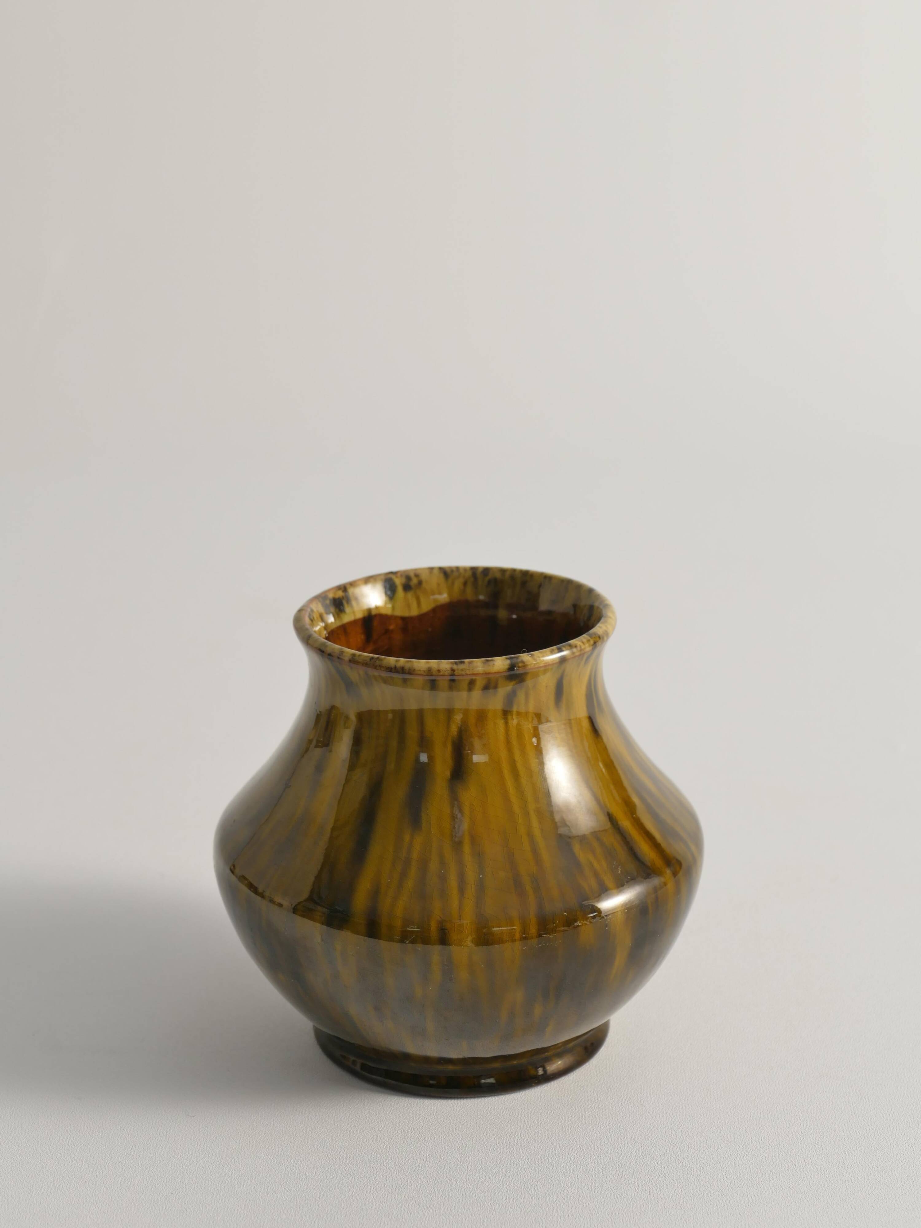 Scandinavian Modern Black and Olive Glazed Ceramic Vase Nittsjö Keramik, 1960s
