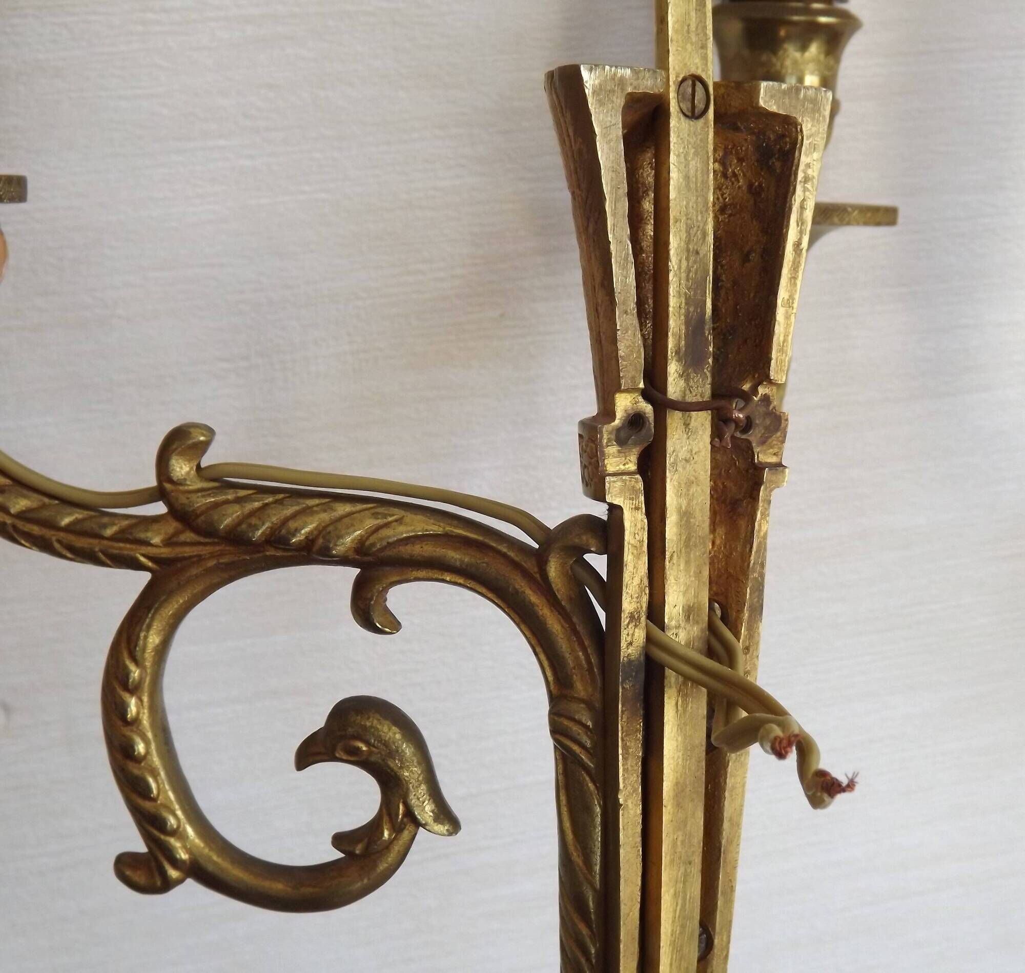 Vintage French Empire Arrow & Quiver Eagle Head Bronze Double Wall Sconces