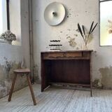 Brutalist desk in elm, signed Aranjou.