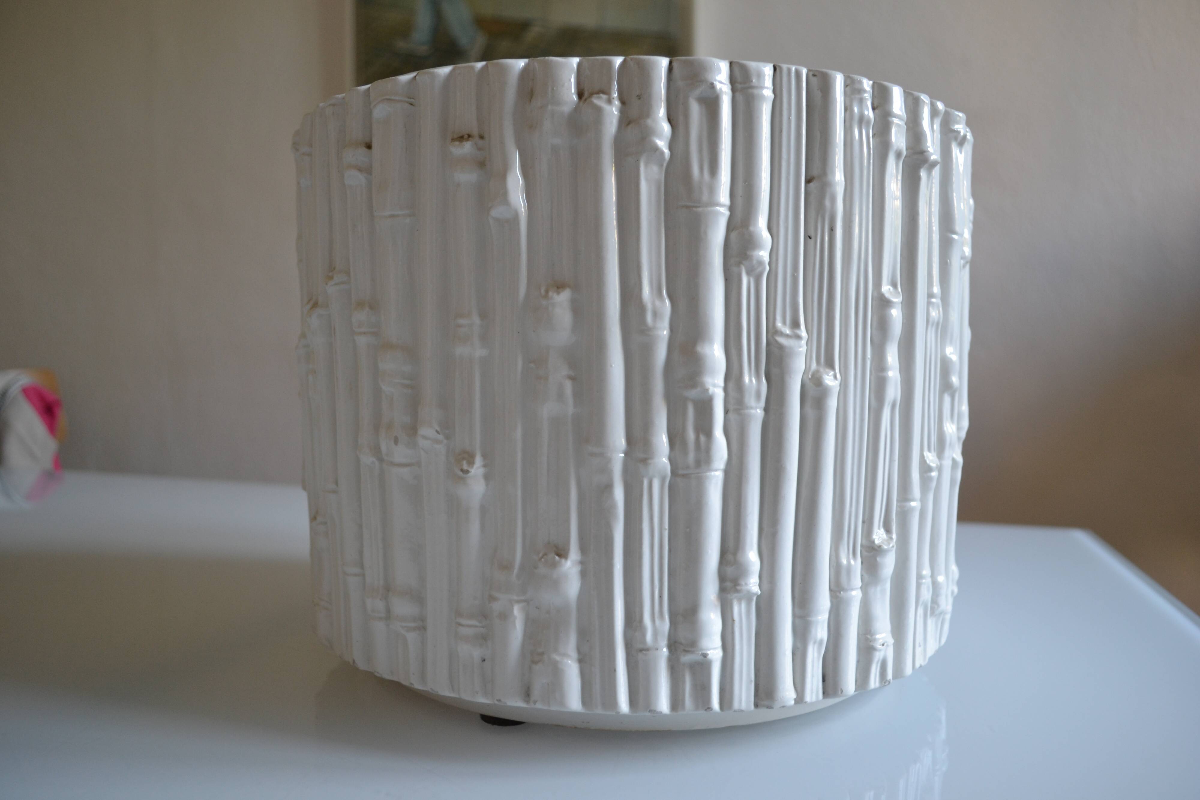 Ceramic cache pot in bamboo style, Italy 1980, Hollywood Regency.