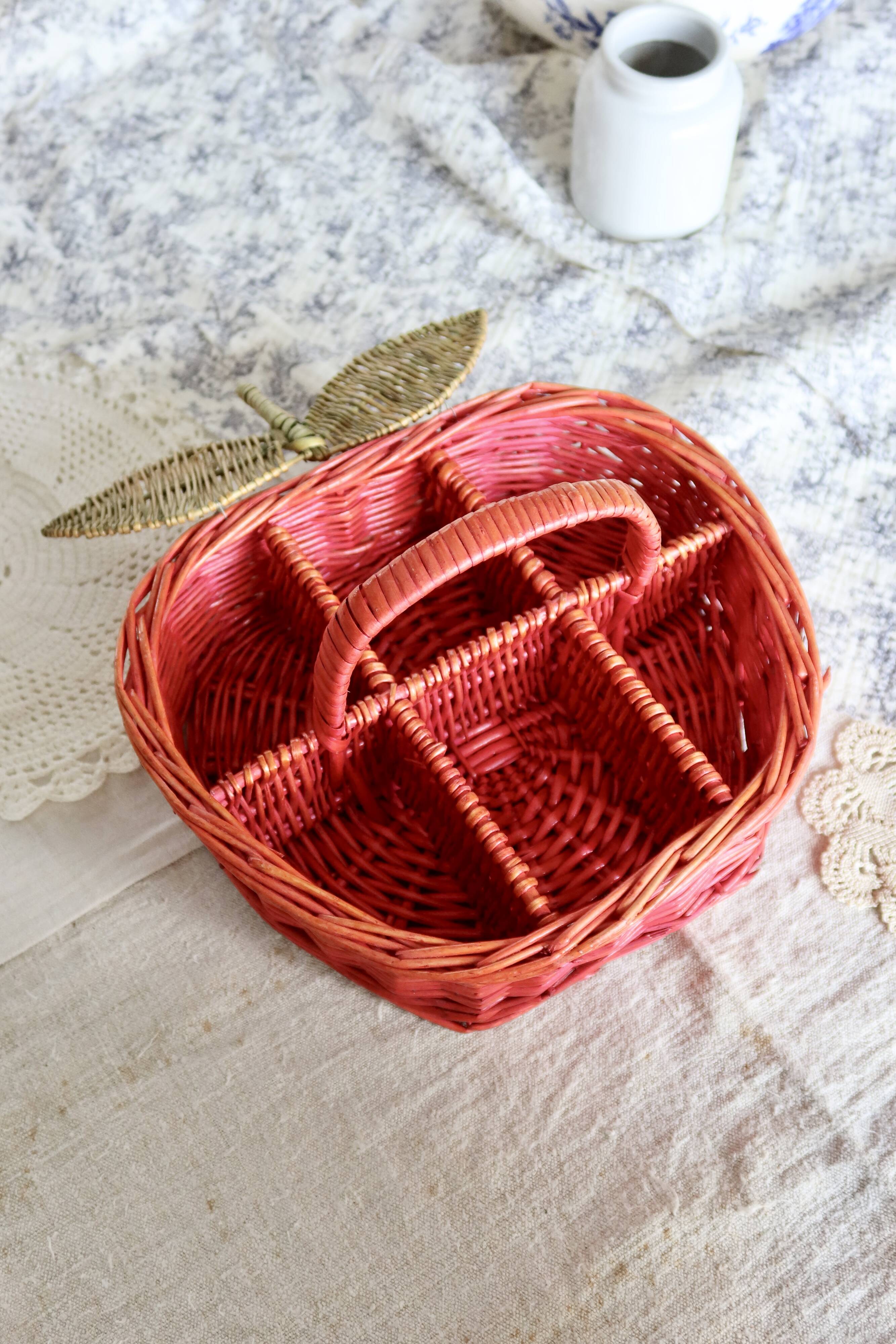 Large Vintage Painted Wicker Basket - Peach Shape
