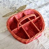 Large Vintage Painted Wicker Basket - Peach Shape