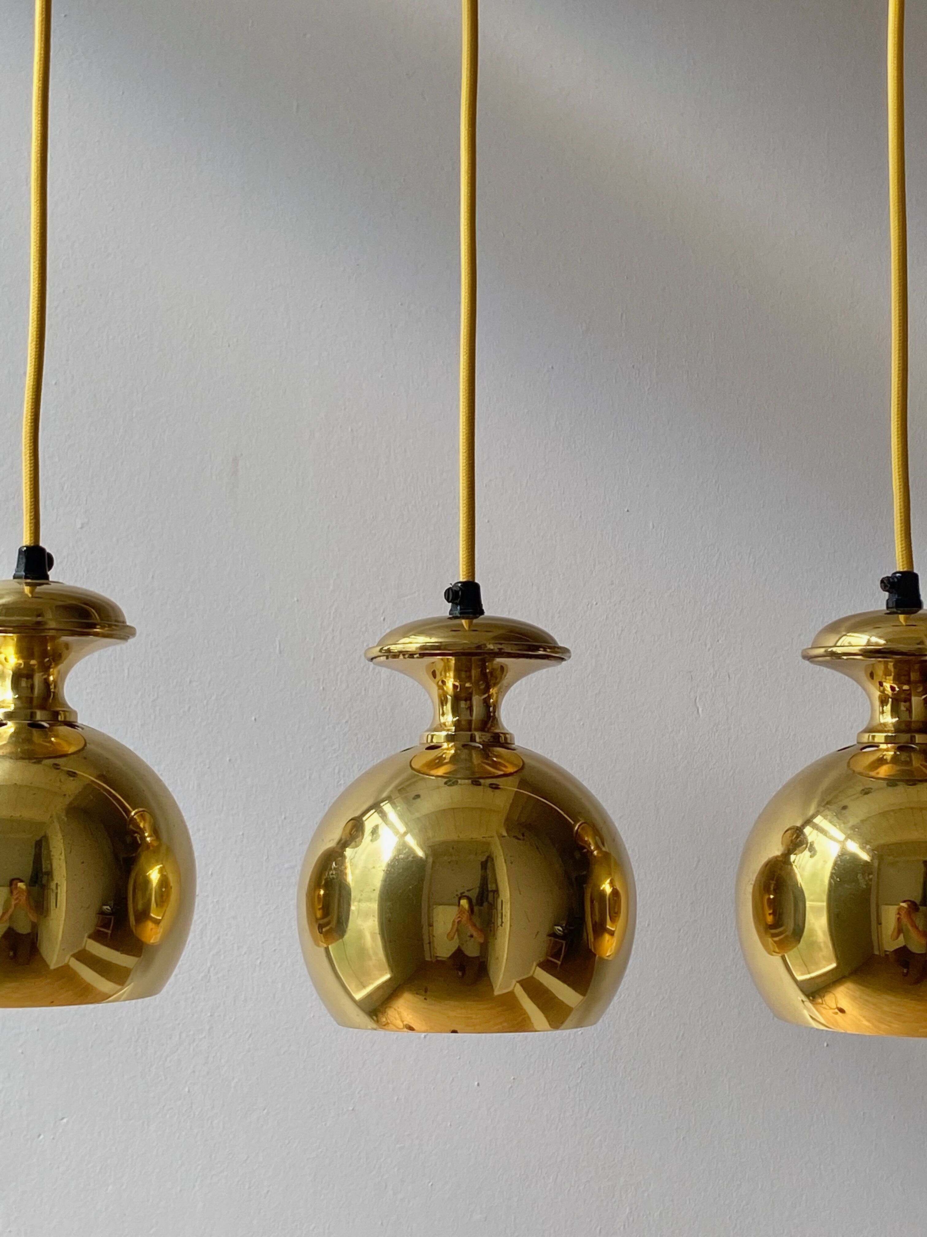 Set of three Vintage Golden Bell Scandi-Lamp Pendant Lamps 1960's Denmark