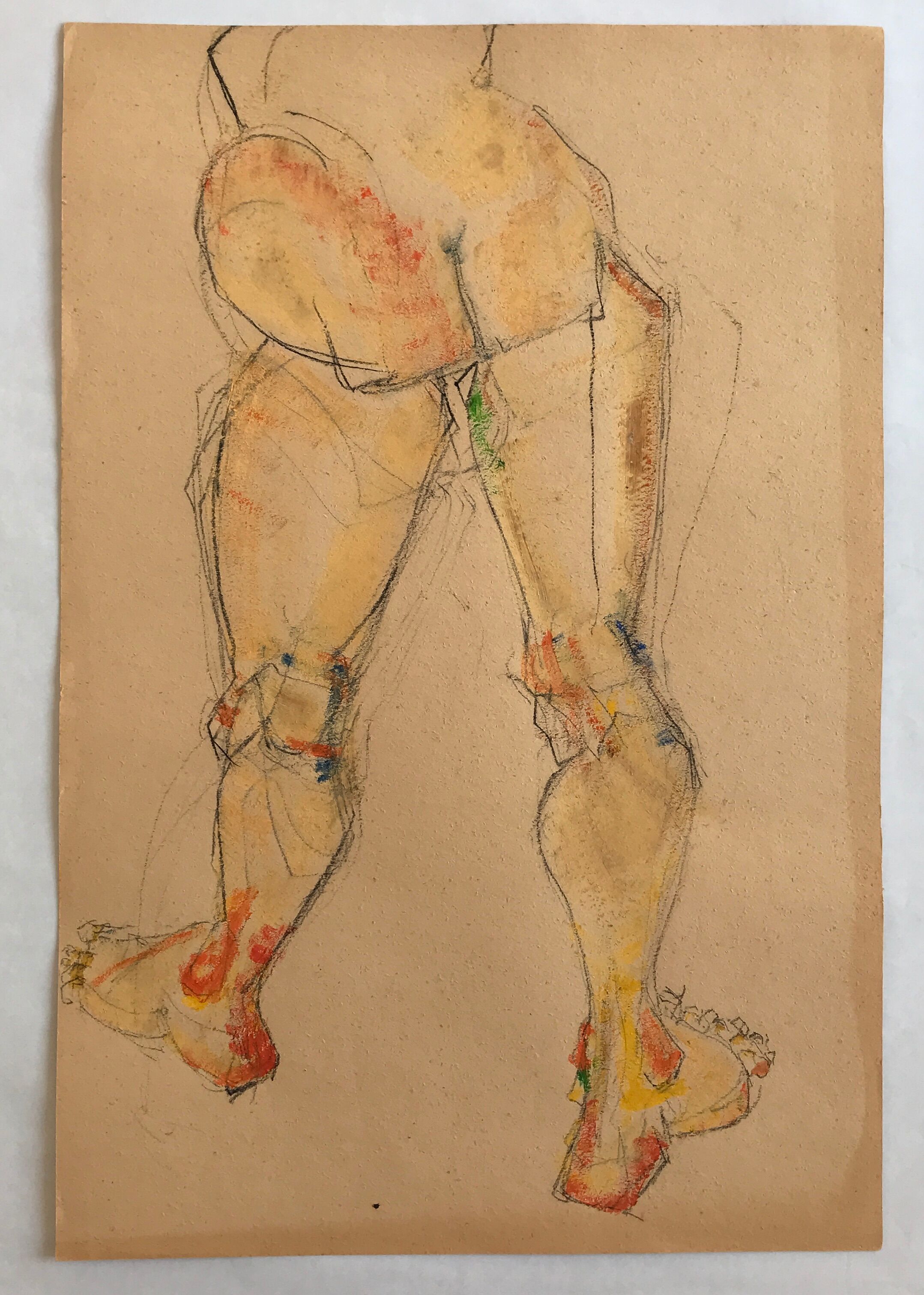 Mixed media on paper by robert haisley, study of female body, with color highlights